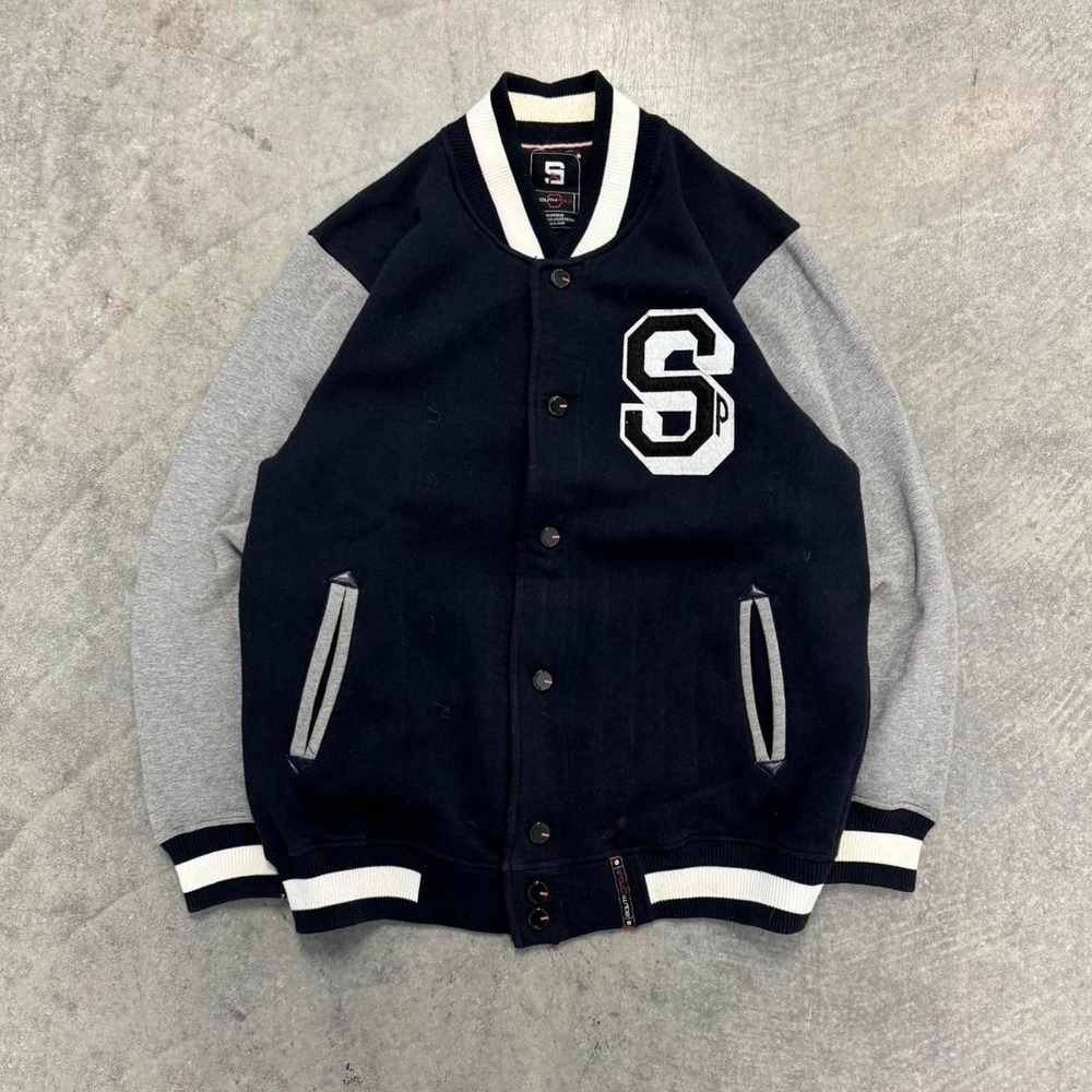 Mens Southpole Varsity Jacket Navy Retro Blue Gray Retro Academia Large